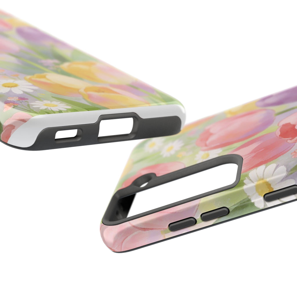 Floral Tulip Tough Phone Case — Pastel Watercolor Flowers Protective Cover
