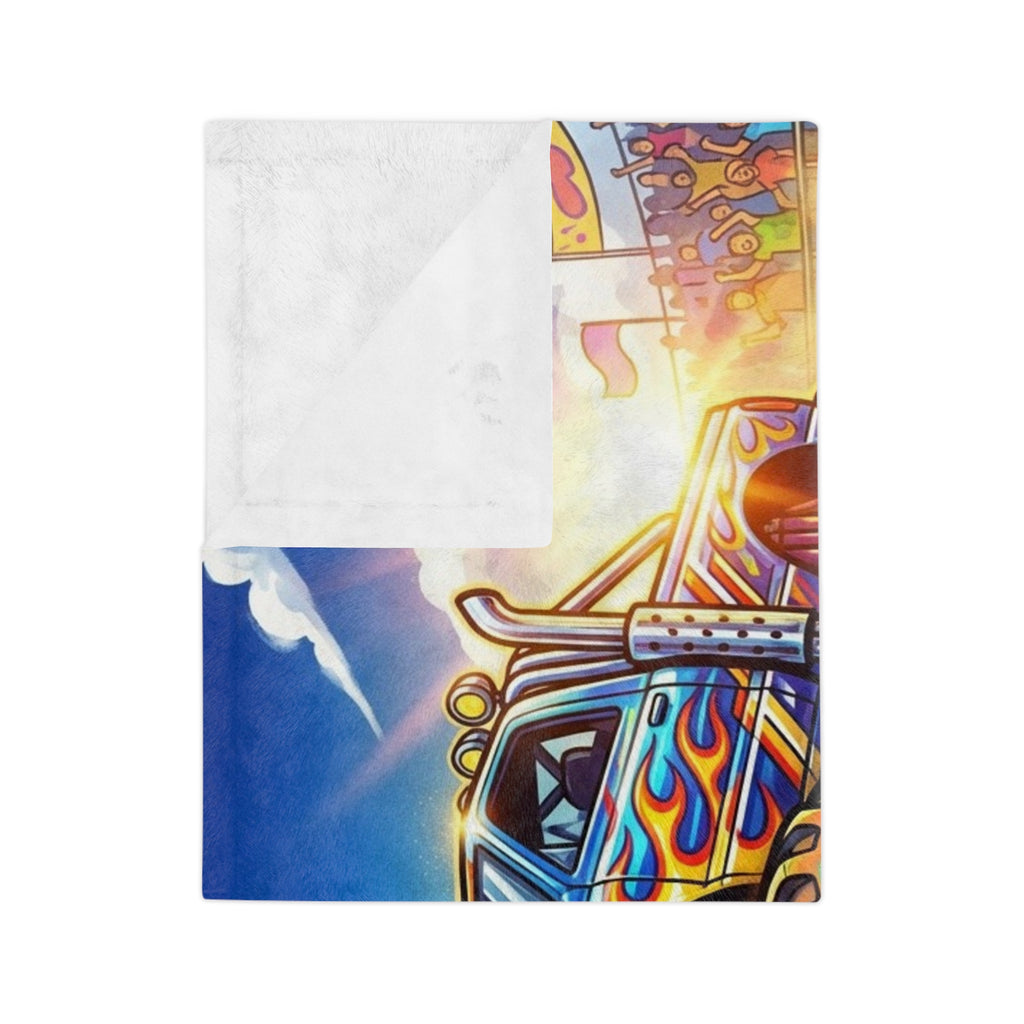 Monster Truck Velveteen Microfiber Blanket — Colorful Racing Crowd Design