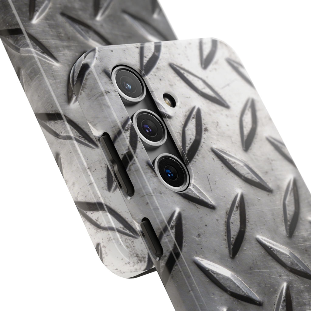 Diamond Plate Tough Phone Case — Industrial Metal Texture Protective Cover