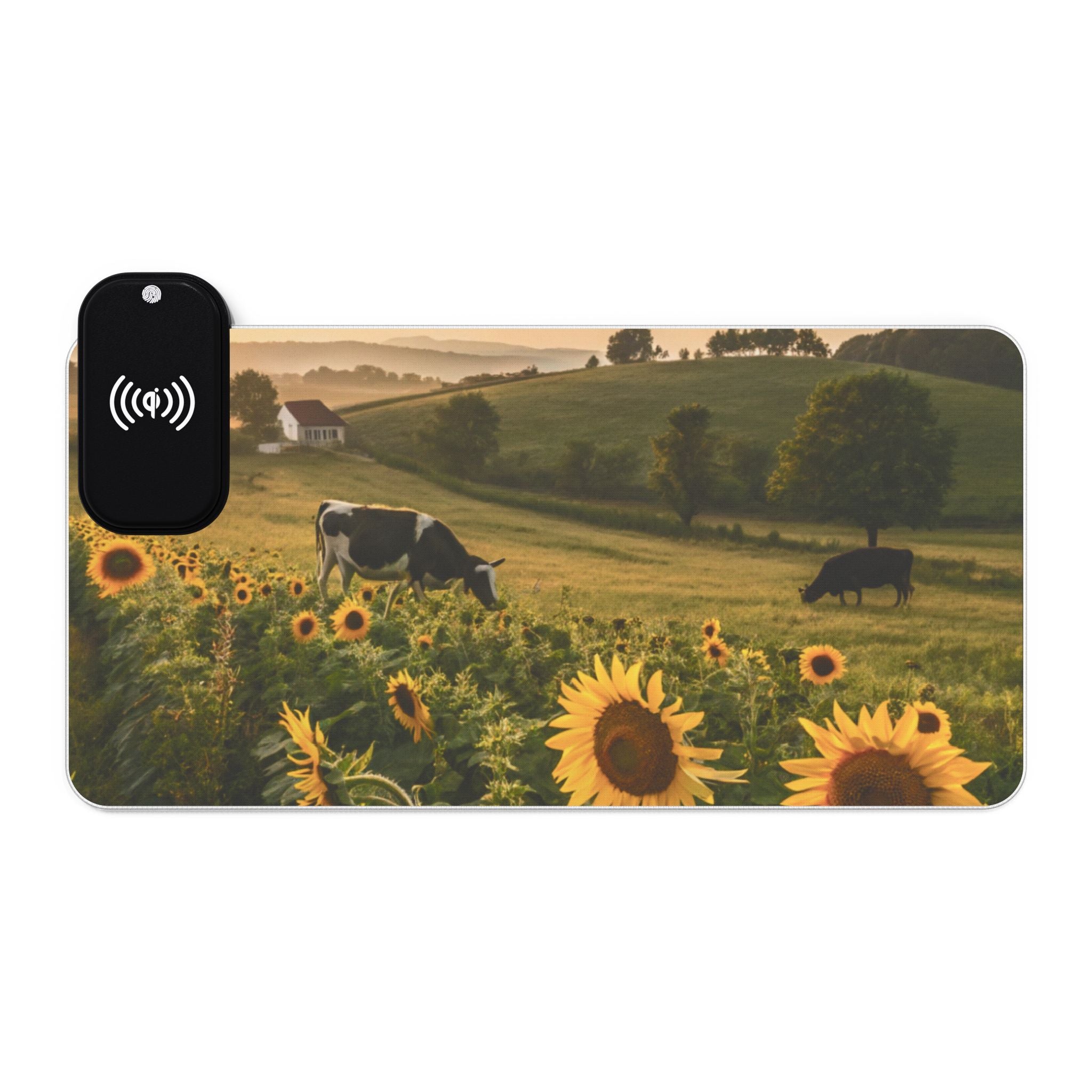 LED Wireless Charging Mouse Pad — Sunflower Field Gaming Desk Mat