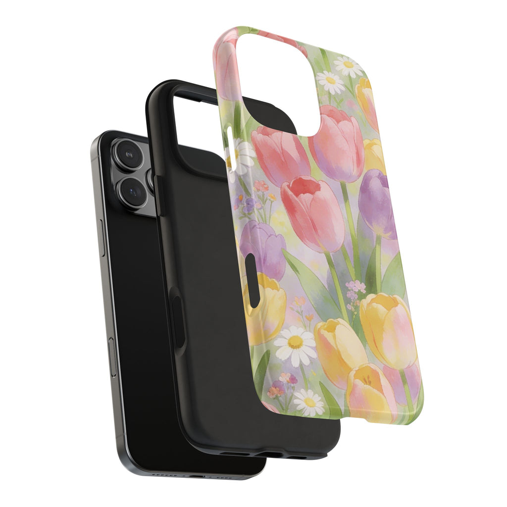 Floral Tulip Tough Phone Case — Pastel Watercolor Flowers Protective Cover