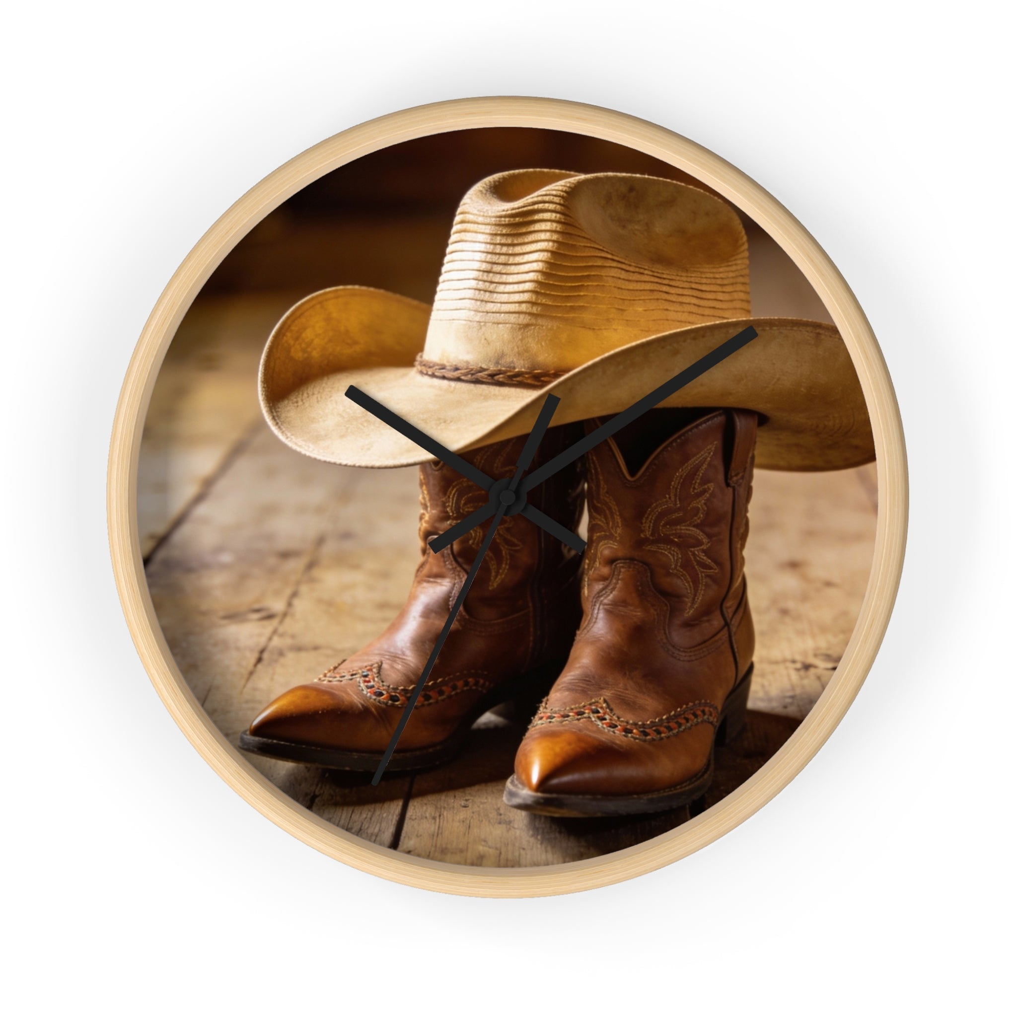 Cowboy Boots & Hat Wall Clock — Rustic Western Home Decor