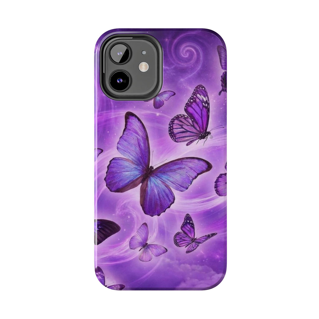 Purple Butterfly Tough Phone Case — Protective iPhone Case with Violet Butterflies