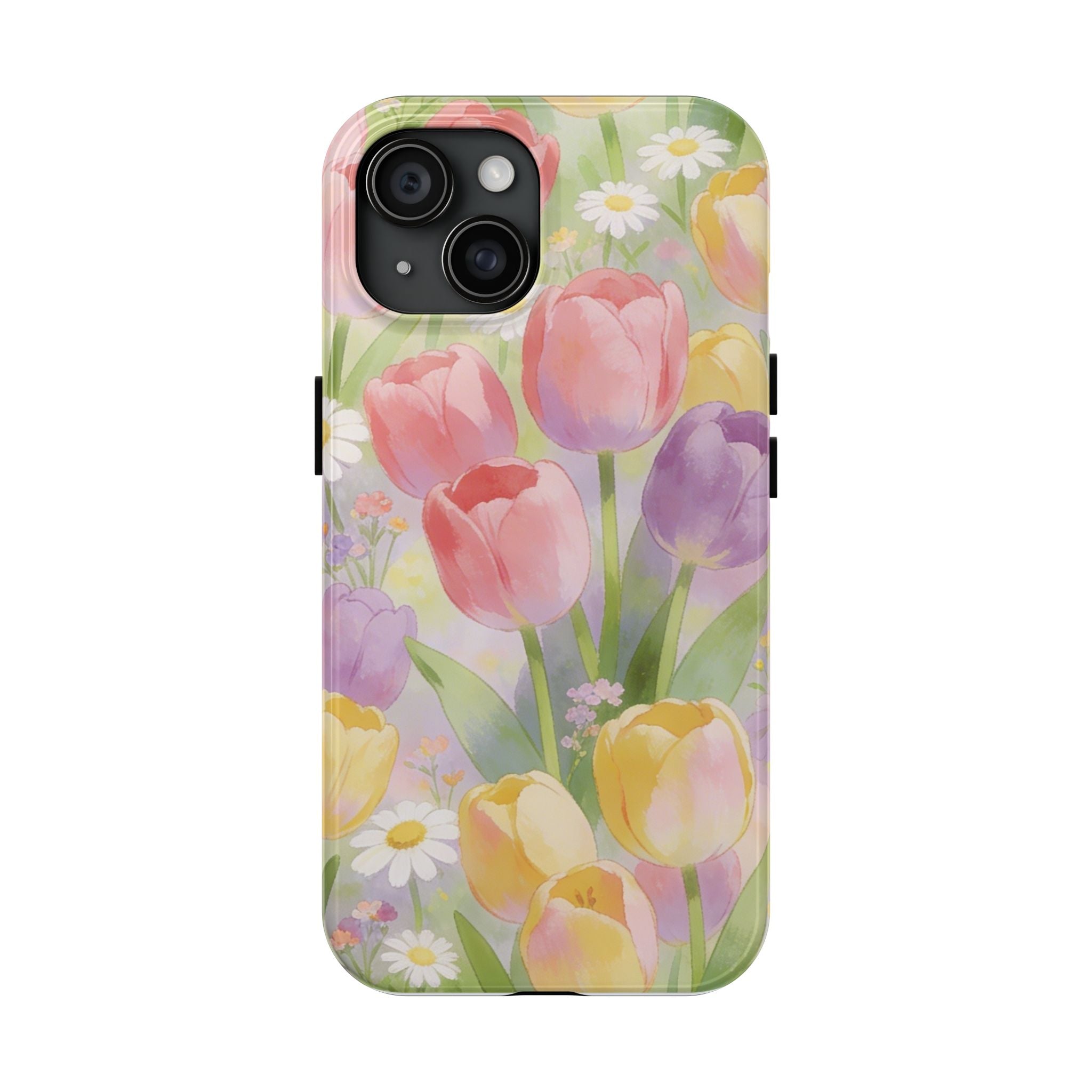 Floral Tulip Tough Phone Case — Pastel Watercolor Flowers Protective Cover