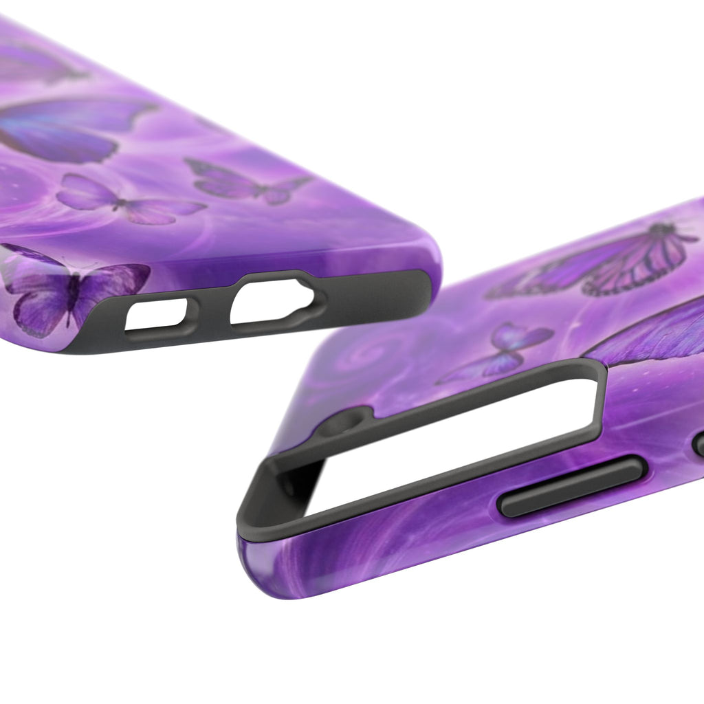 Purple Butterfly Tough Phone Case — Protective iPhone Case with Violet Butterflies