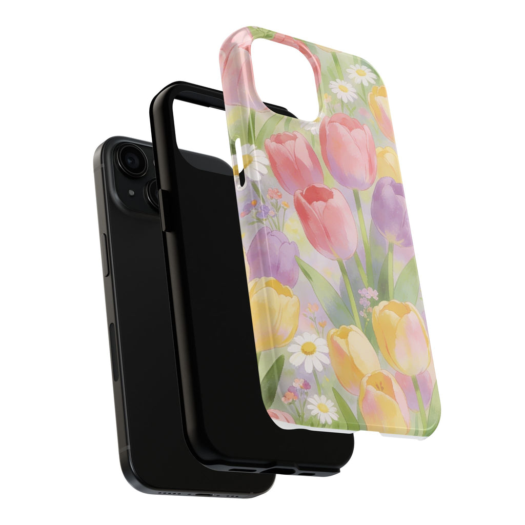Floral Tulip Tough Phone Case — Pastel Watercolor Flowers Protective Cover