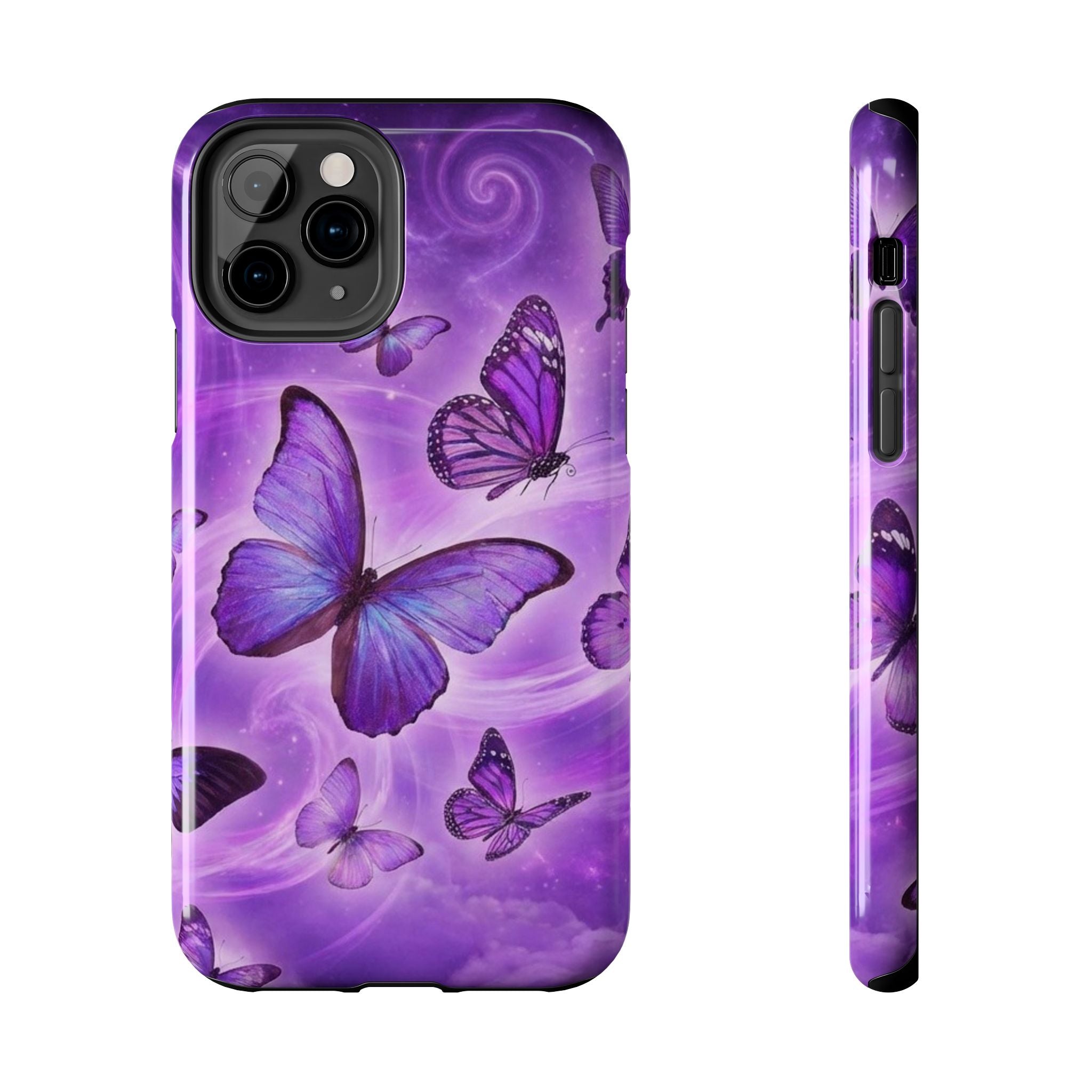 Purple Butterfly Tough Phone Case — Protective iPhone Case with Violet Butterflies