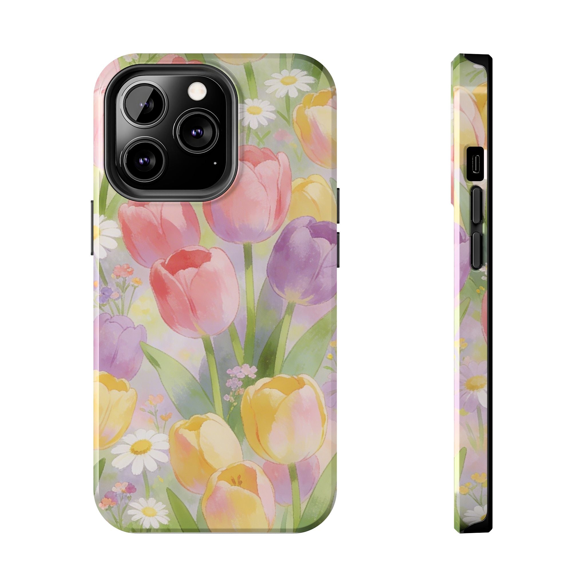 Floral Tulip Tough Phone Case — Pastel Watercolor Flowers Protective Cover