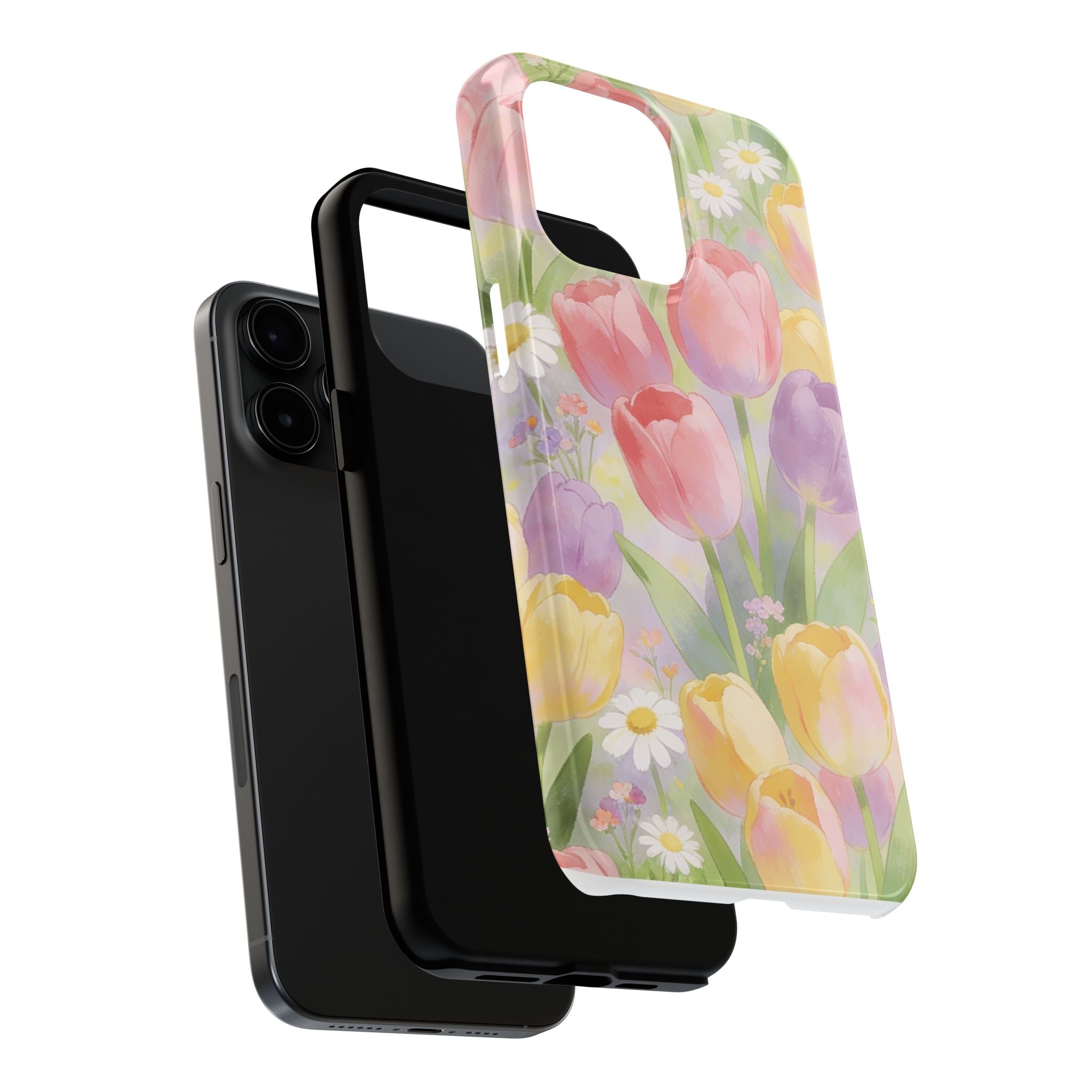 Floral Tulip Tough Phone Case — Pastel Watercolor Flowers Protective Cover