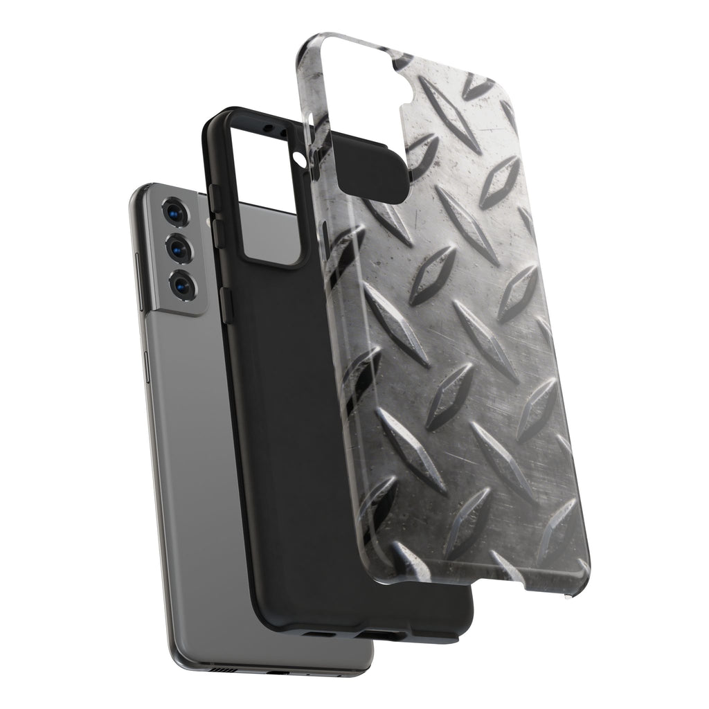 Diamond Plate Tough Phone Case — Industrial Metal Texture Protective Cover