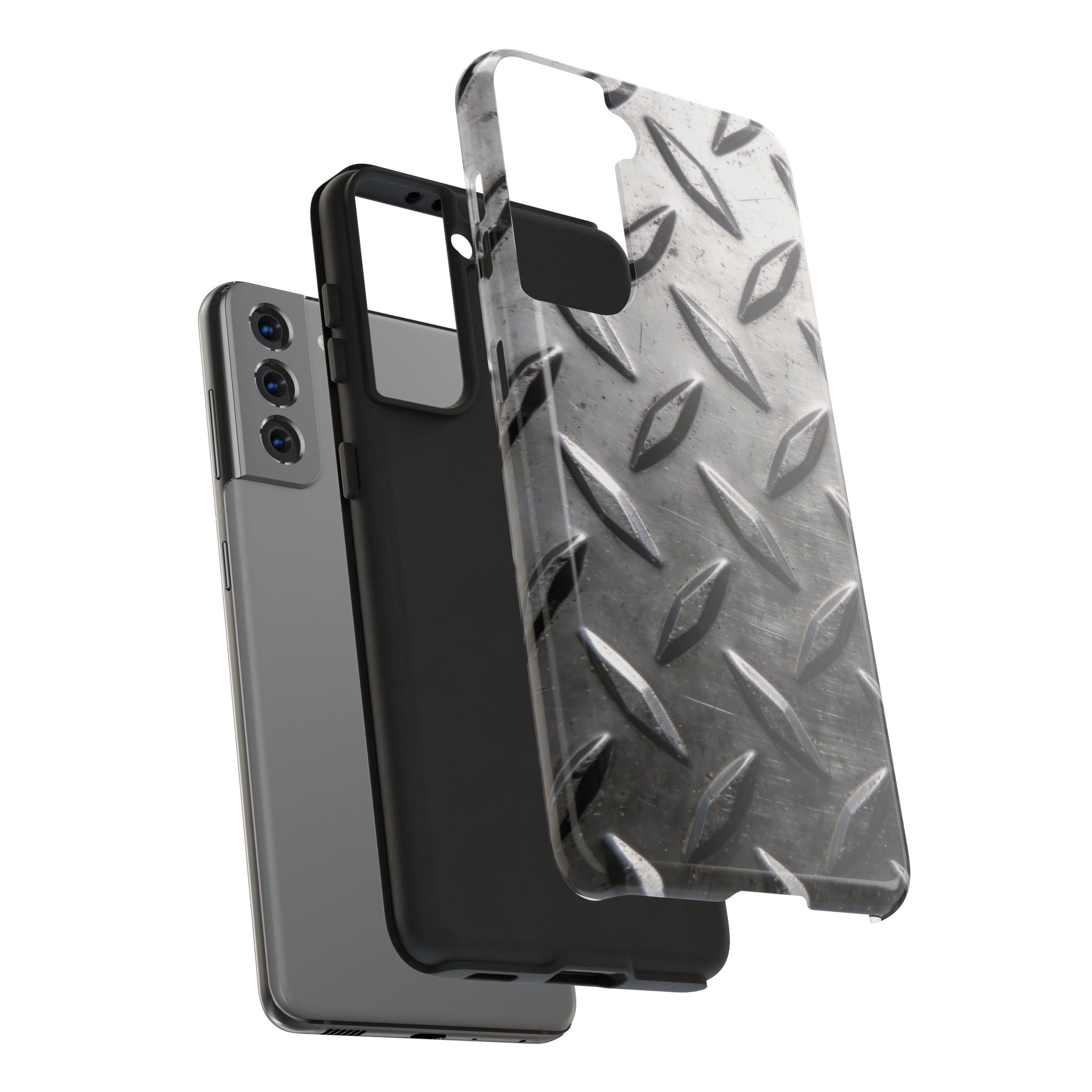 Diamond Plate Tough Phone Case — Industrial Metal Texture Protective Cover