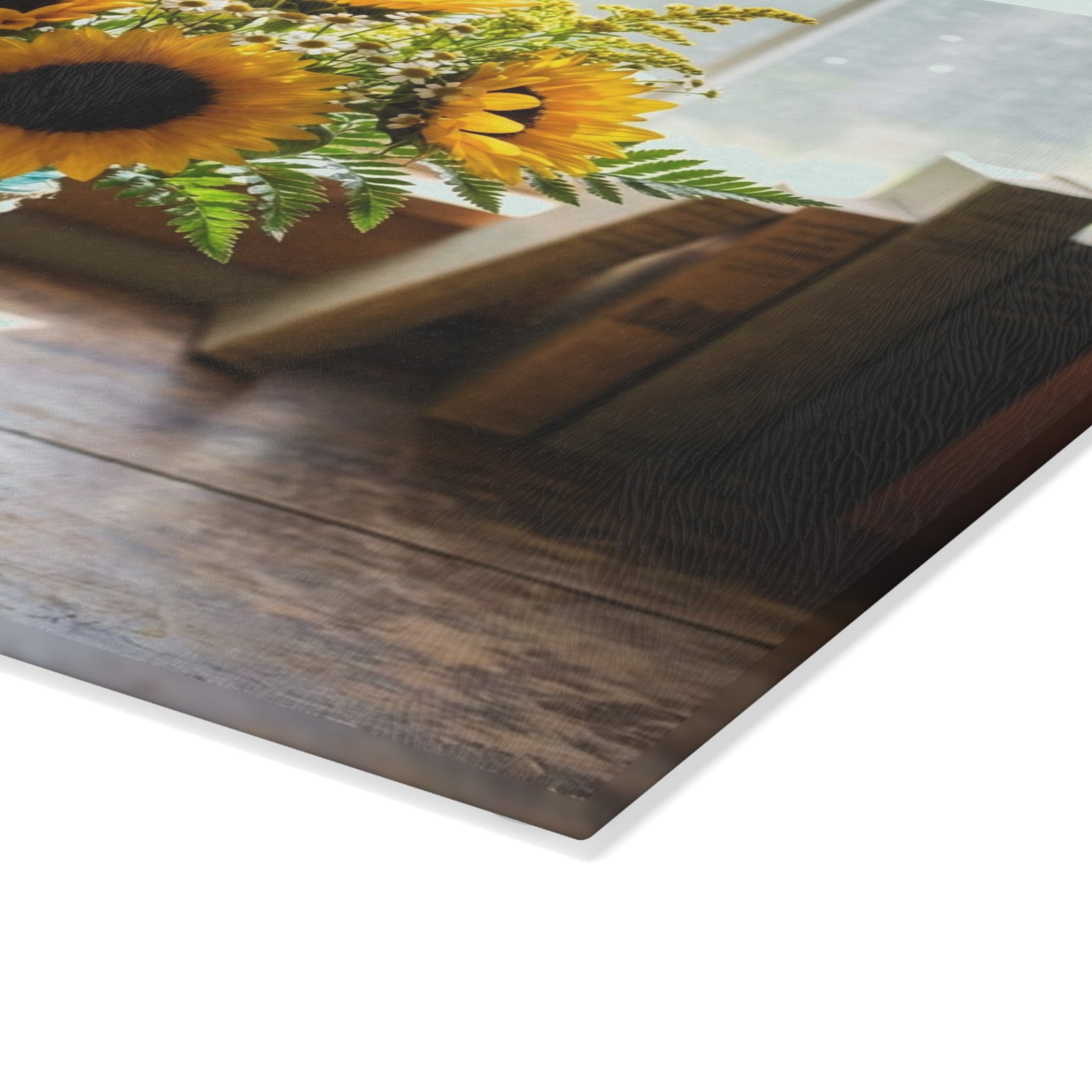 Sunflower Bouquet Glass Cutting Board — Rustic Kitchen Decor & Serving Board