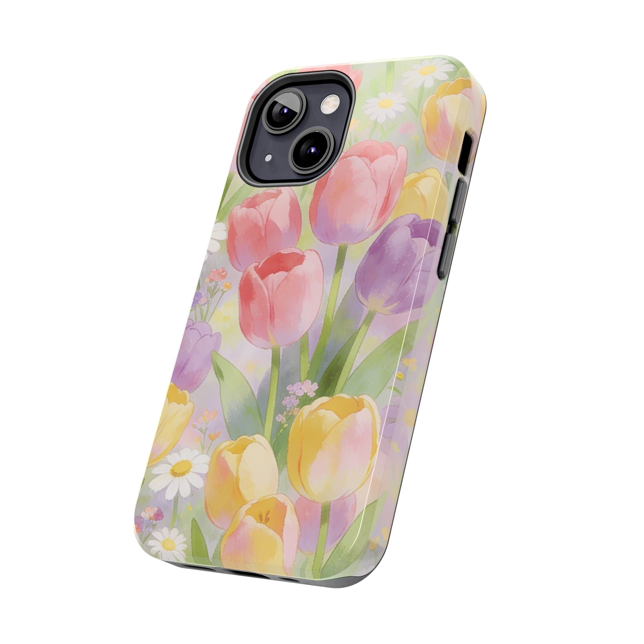 Floral Tulip Tough Phone Case — Pastel Watercolor Flowers Protective Cover
