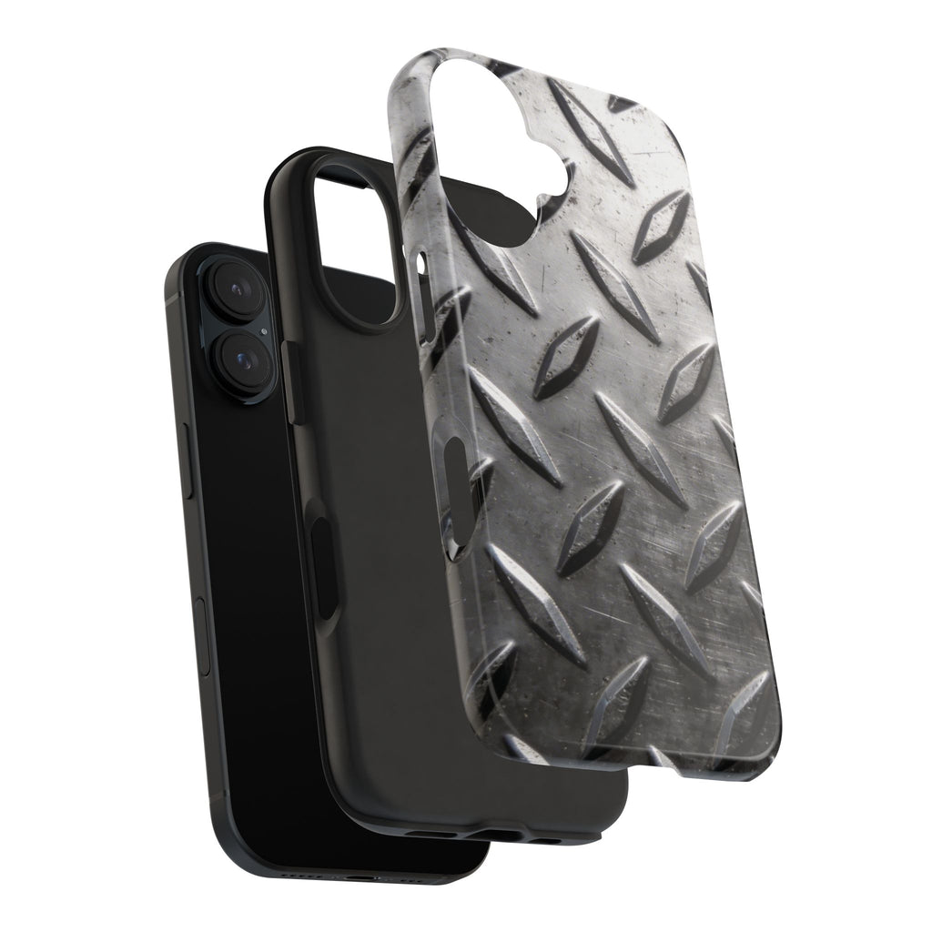 Diamond Plate Tough Phone Case — Industrial Metal Texture Protective Cover