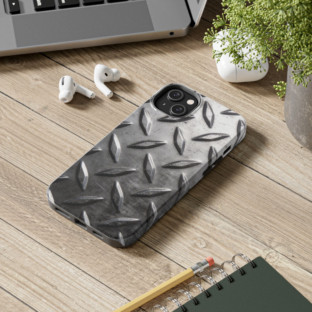 Diamond Plate Tough Phone Case — Industrial Metal Texture Protective Cover