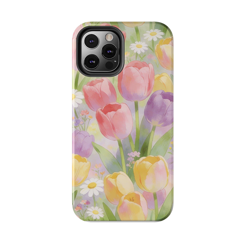 Floral Tulip Tough Phone Case — Pastel Watercolor Flowers Protective Cover