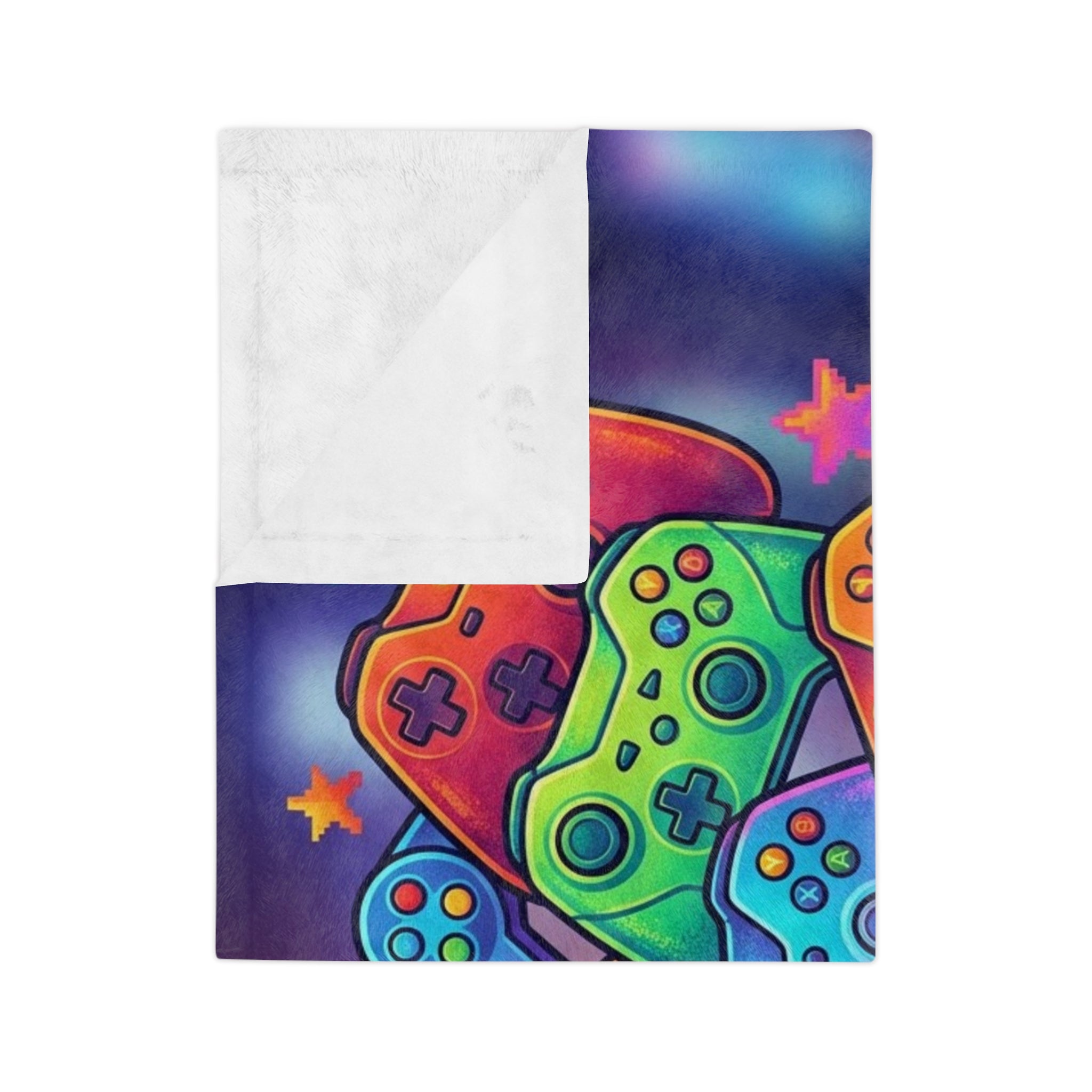 Gaming Controllers Velveteen Microfiber Blanket – Colorful Retro Gamer Throw