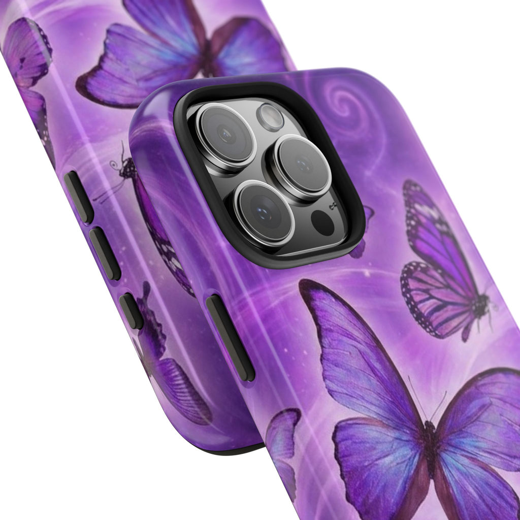 Purple Butterfly Tough Phone Case — Protective iPhone Case with Violet Butterflies