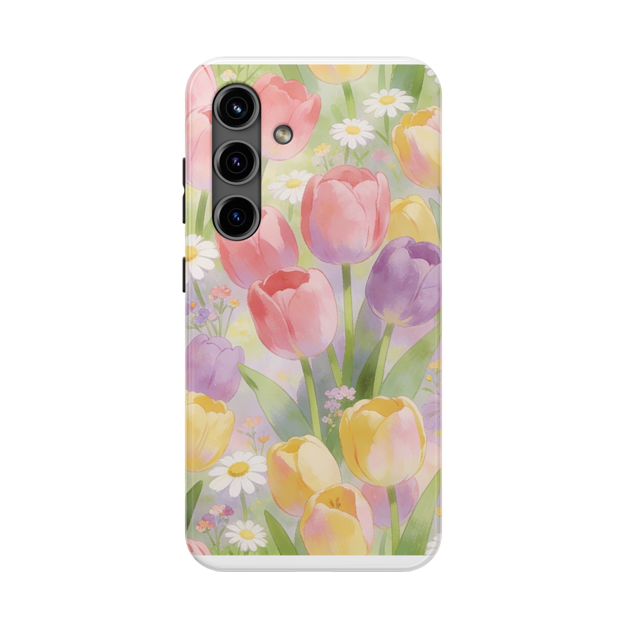 Floral Tulip Tough Phone Case — Pastel Watercolor Flowers Protective Cover
