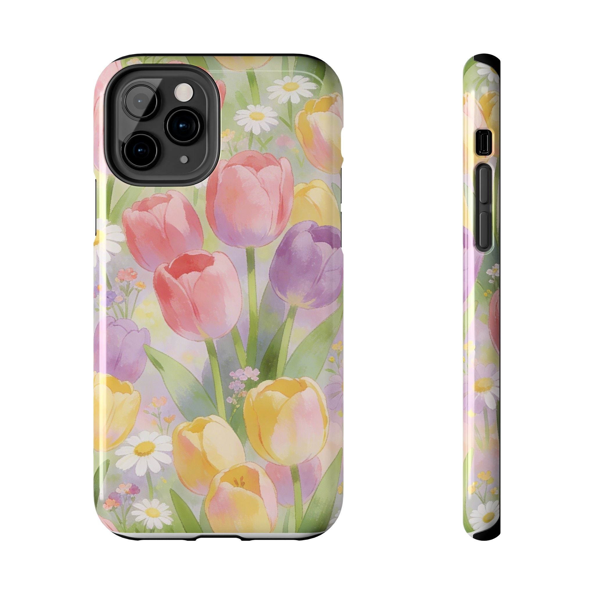 Floral Tulip Tough Phone Case — Pastel Watercolor Flowers Protective Cover
