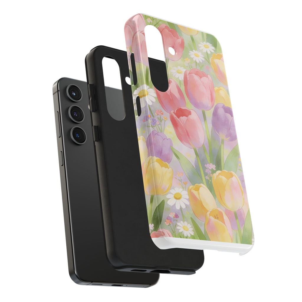 Floral Tulip Tough Phone Case — Pastel Watercolor Flowers Protective Cover
