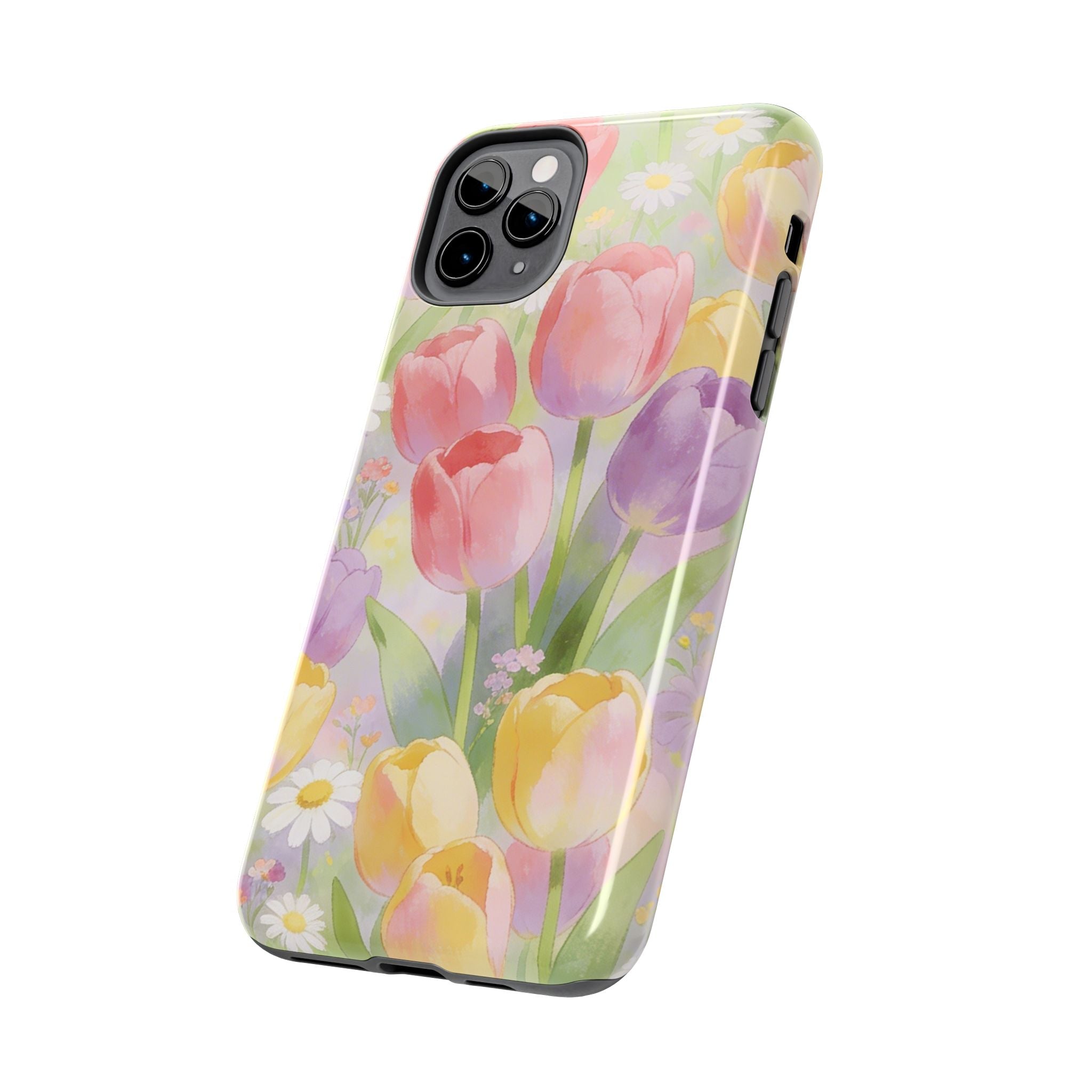 Floral Tulip Tough Phone Case — Pastel Watercolor Flowers Protective Cover