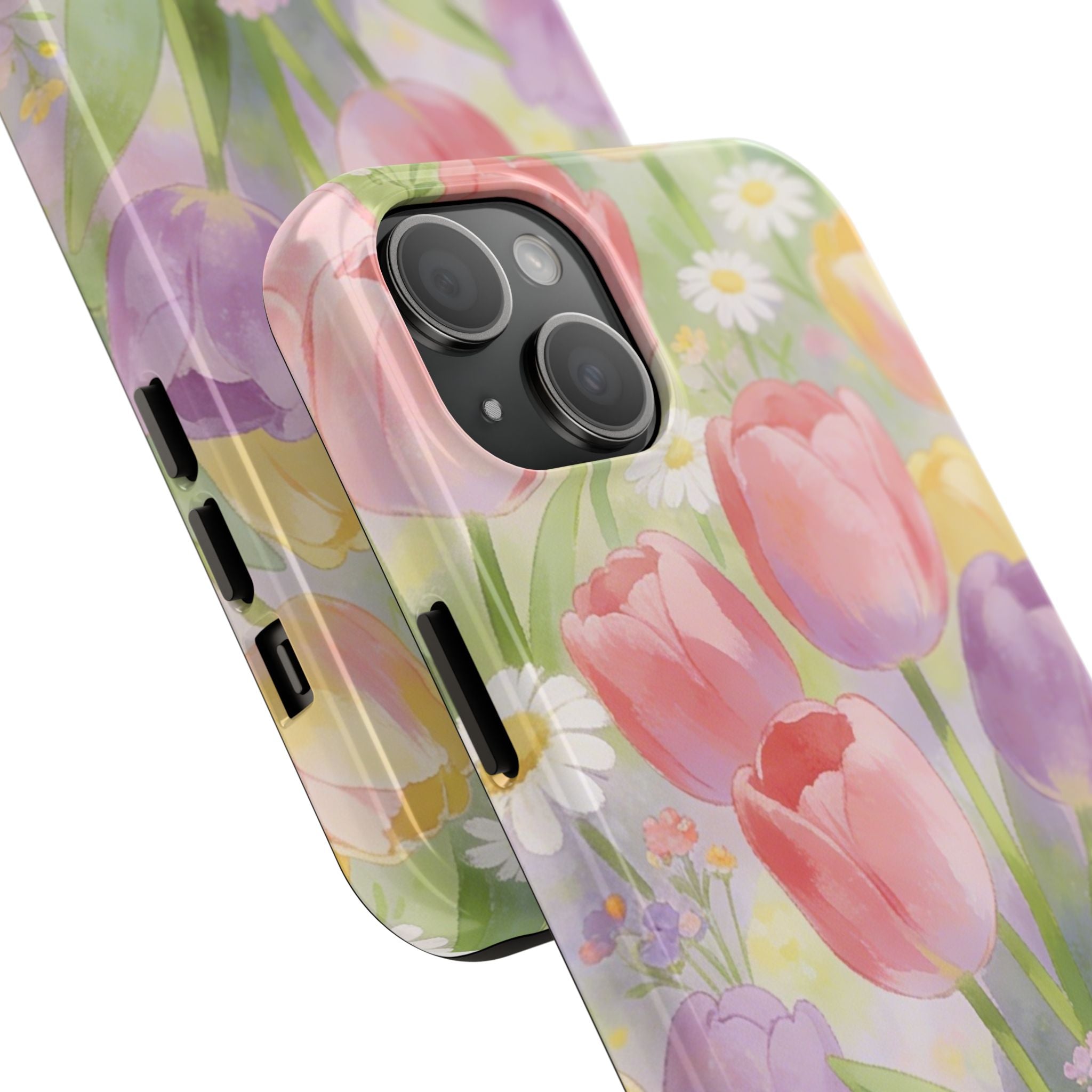 Floral Tulip Tough Phone Case — Pastel Watercolor Flowers Protective Cover