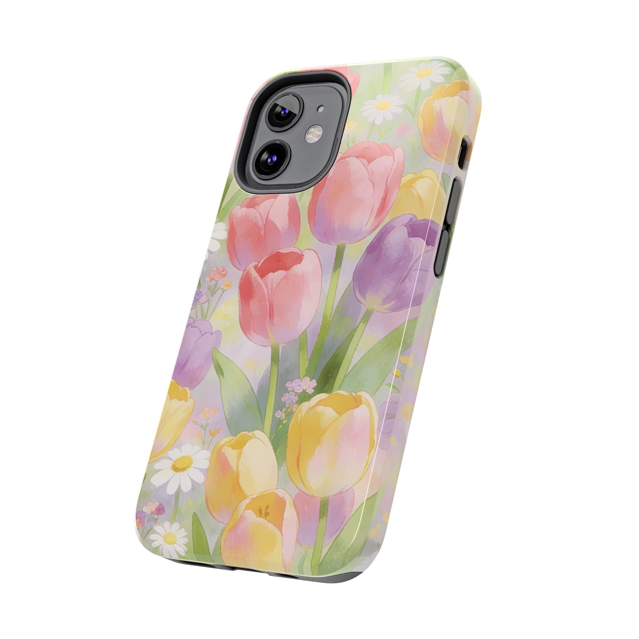 Floral Tulip Tough Phone Case — Pastel Watercolor Flowers Protective Cover