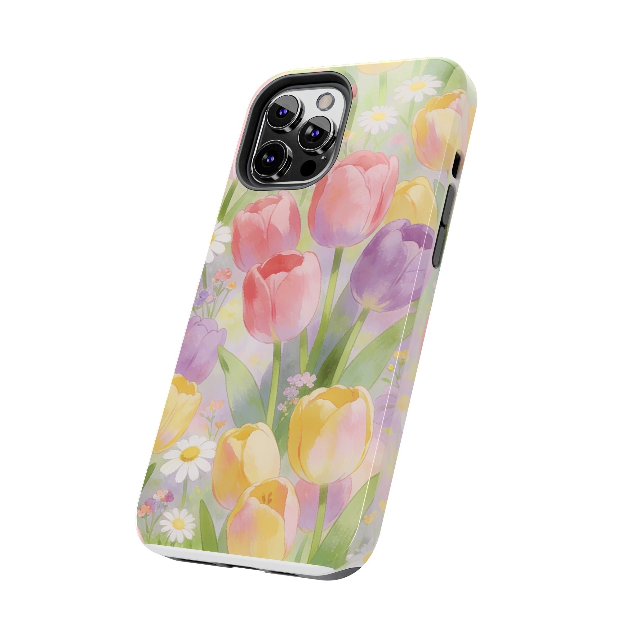 Floral Tulip Tough Phone Case — Pastel Watercolor Flowers Protective Cover