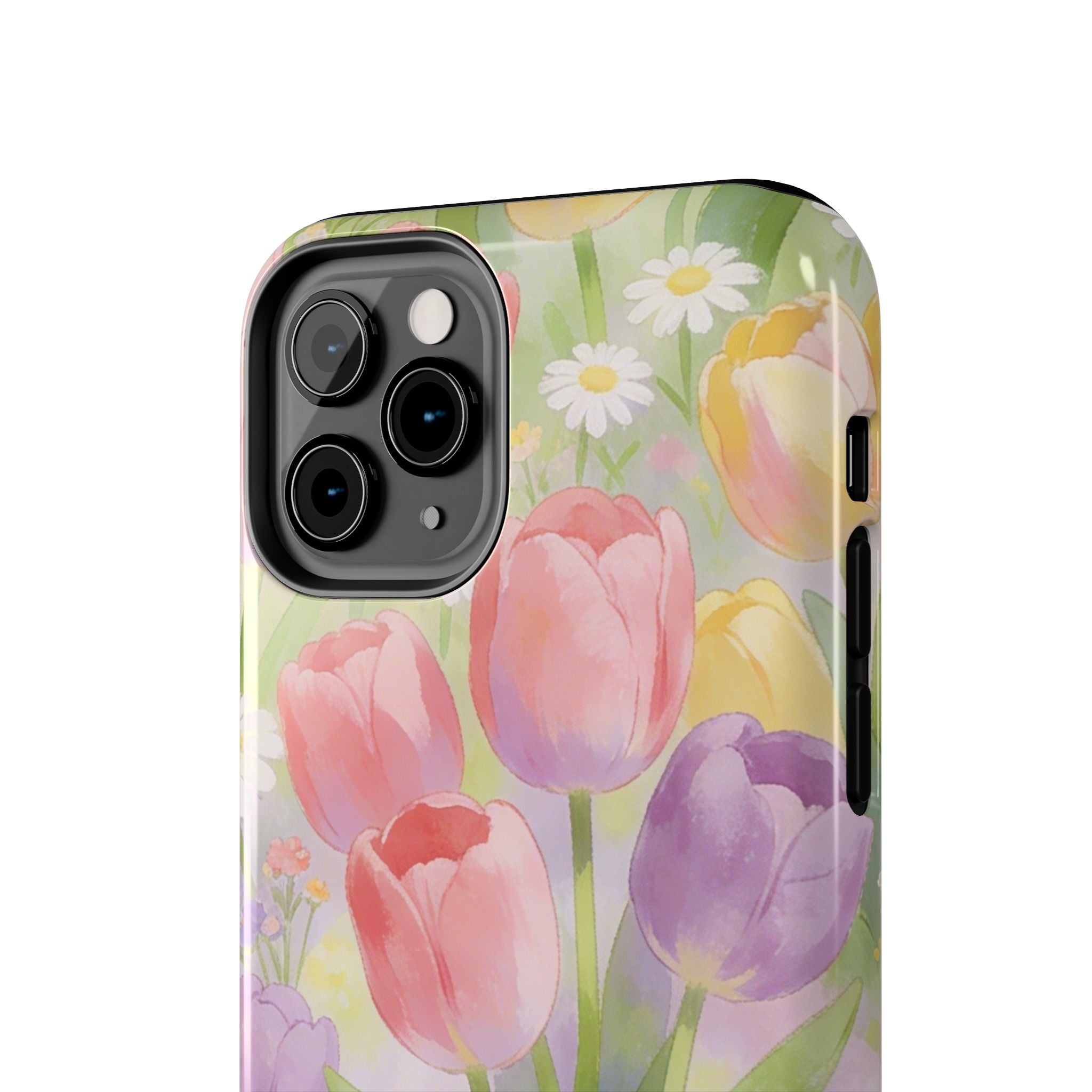 Floral Tulip Tough Phone Case — Pastel Watercolor Flowers Protective Cover