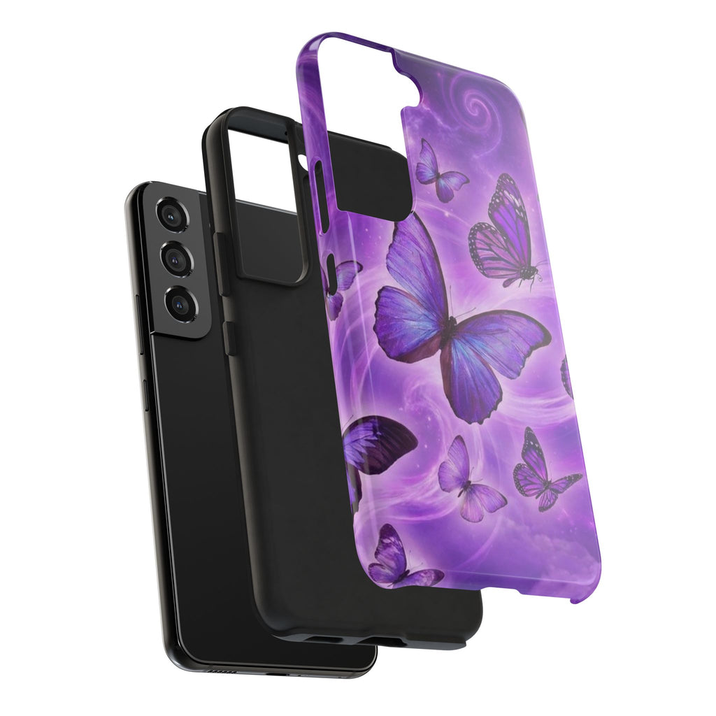 Purple Butterfly Tough Phone Case — Protective iPhone Case with Violet Butterflies