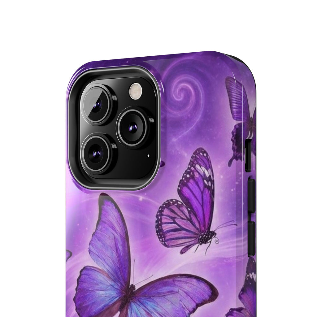Purple Butterfly Tough Phone Case — Protective iPhone Case with Violet Butterflies