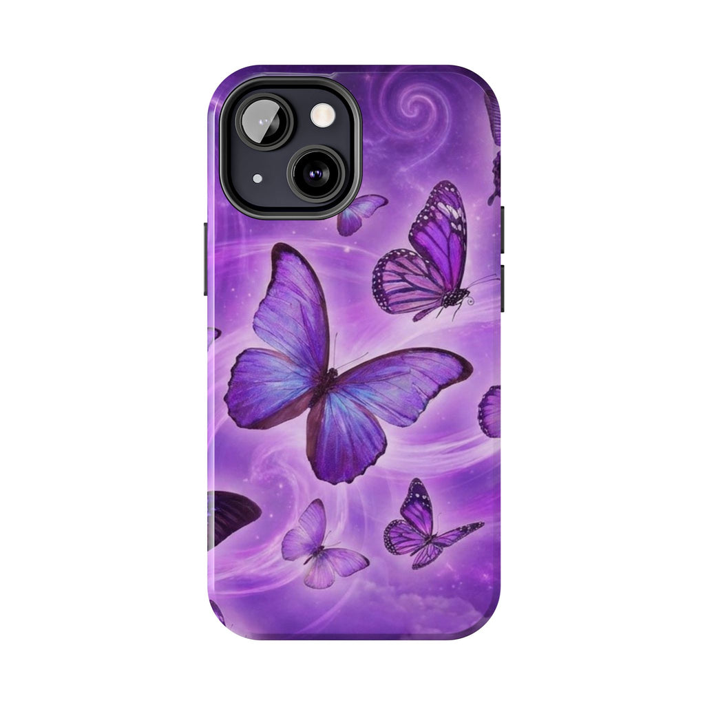 Purple Butterfly Tough Phone Case — Protective iPhone Case with Violet Butterflies