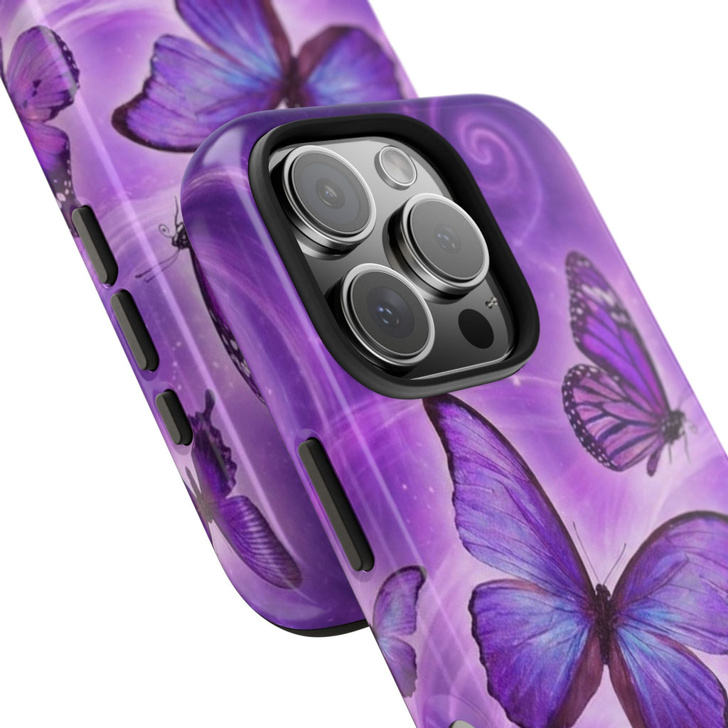 Purple Butterfly Tough Phone Case — Protective iPhone Case with Violet Butterflies