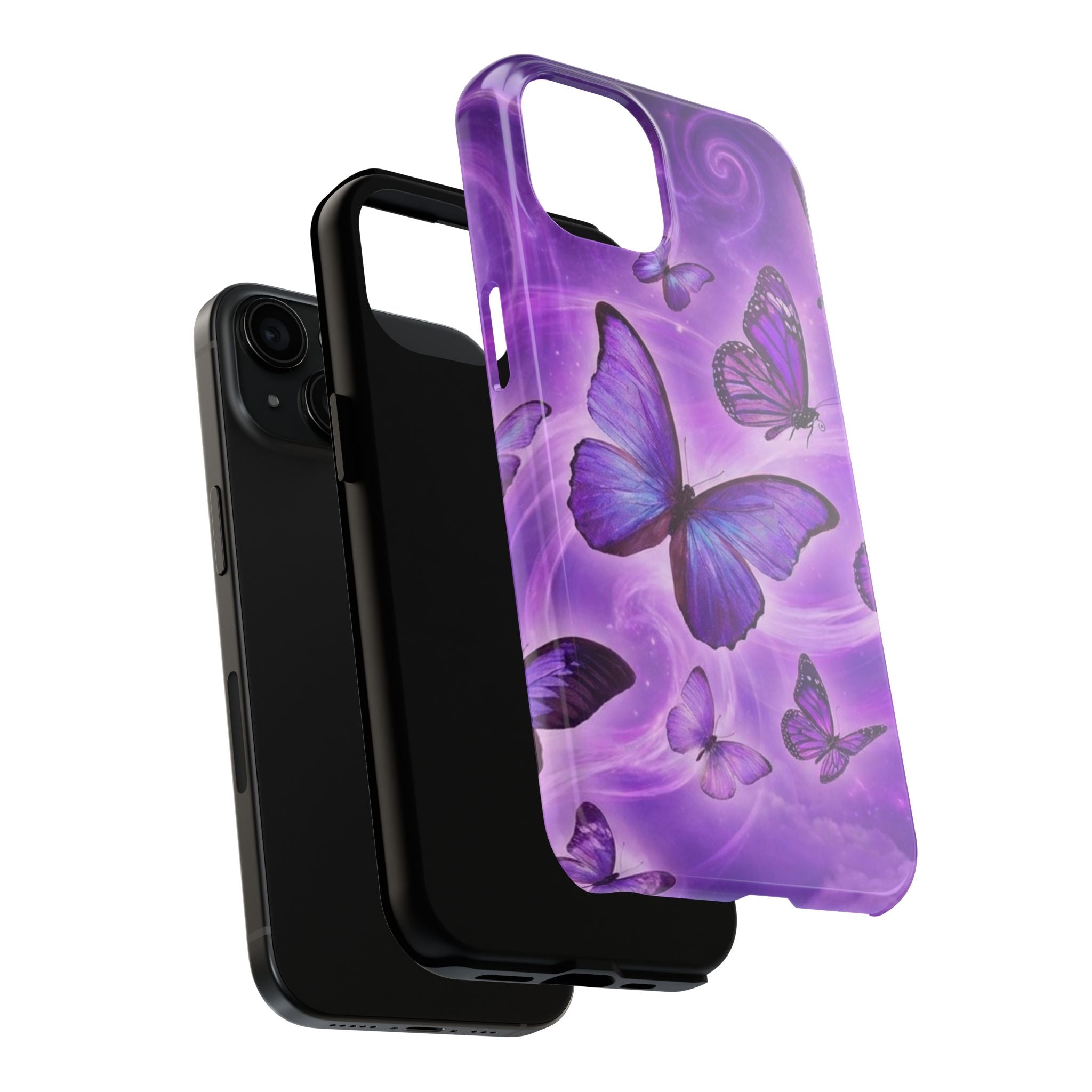 Purple Butterfly Tough Phone Case — Protective iPhone Case with Violet Butterflies
