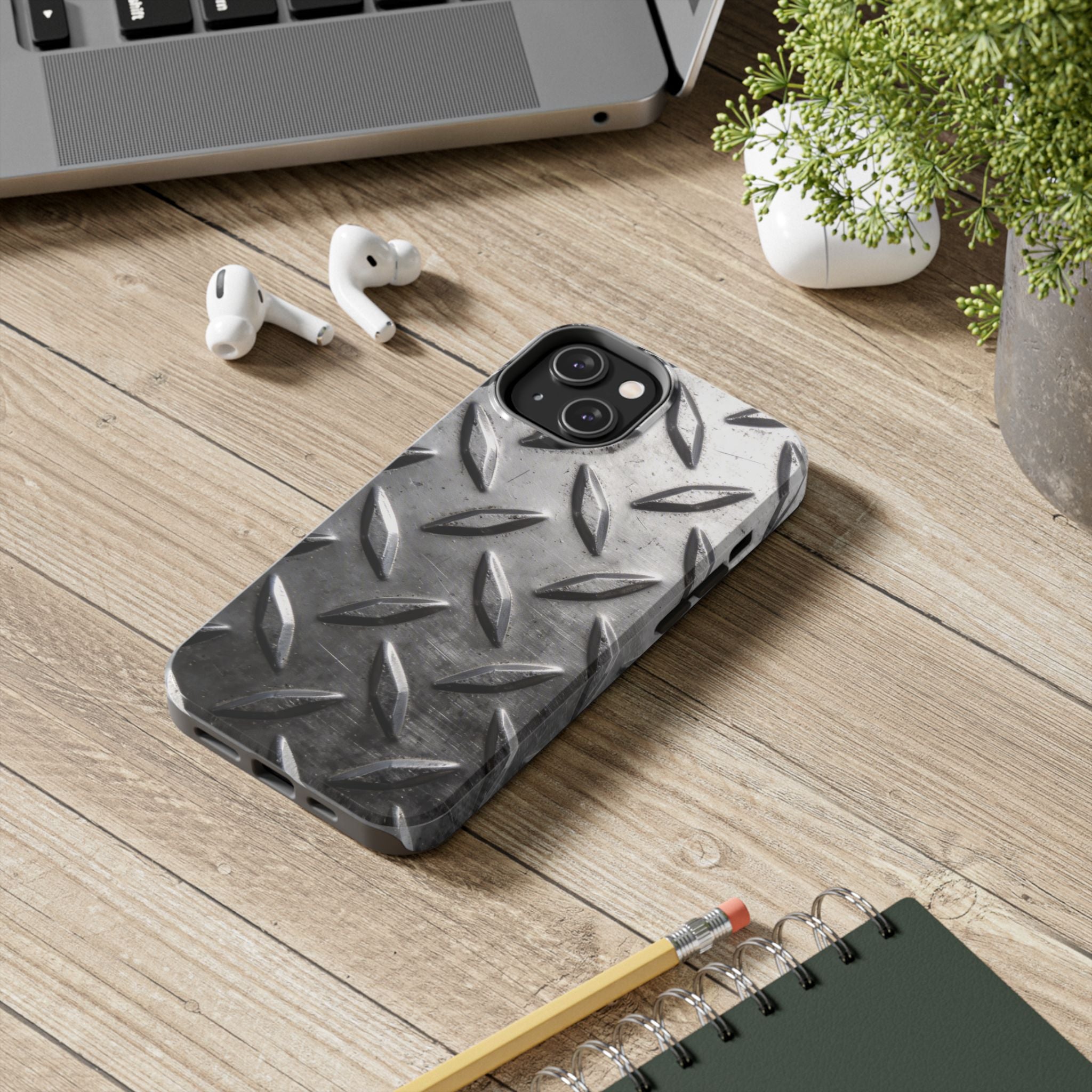 Diamond Plate Tough Phone Case — Industrial Metal Texture Protective Cover