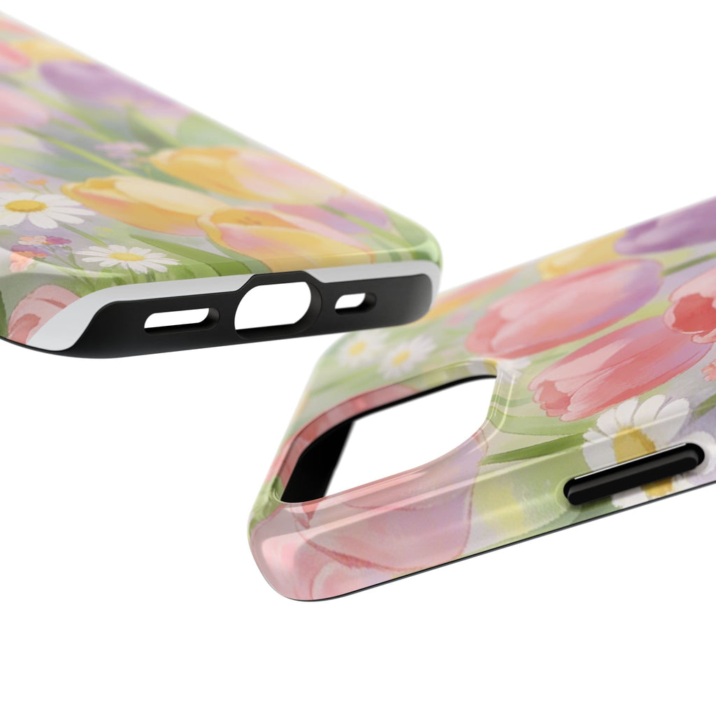 Floral Tulip Tough Phone Case — Pastel Watercolor Flowers Protective Cover