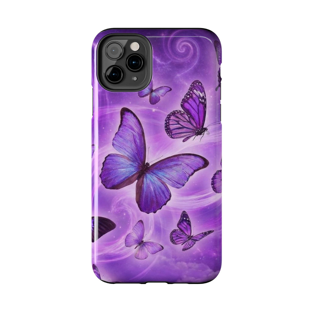 Purple Butterfly Tough Phone Case — Protective iPhone Case with Violet Butterflies