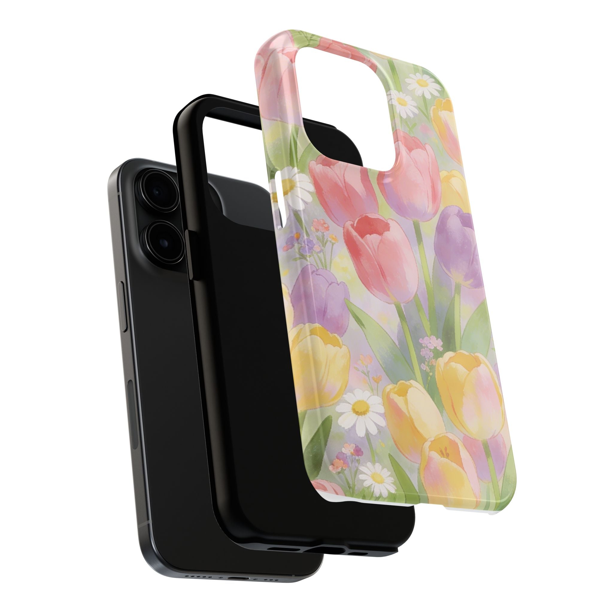 Floral Tulip Tough Phone Case — Pastel Watercolor Flowers Protective Cover