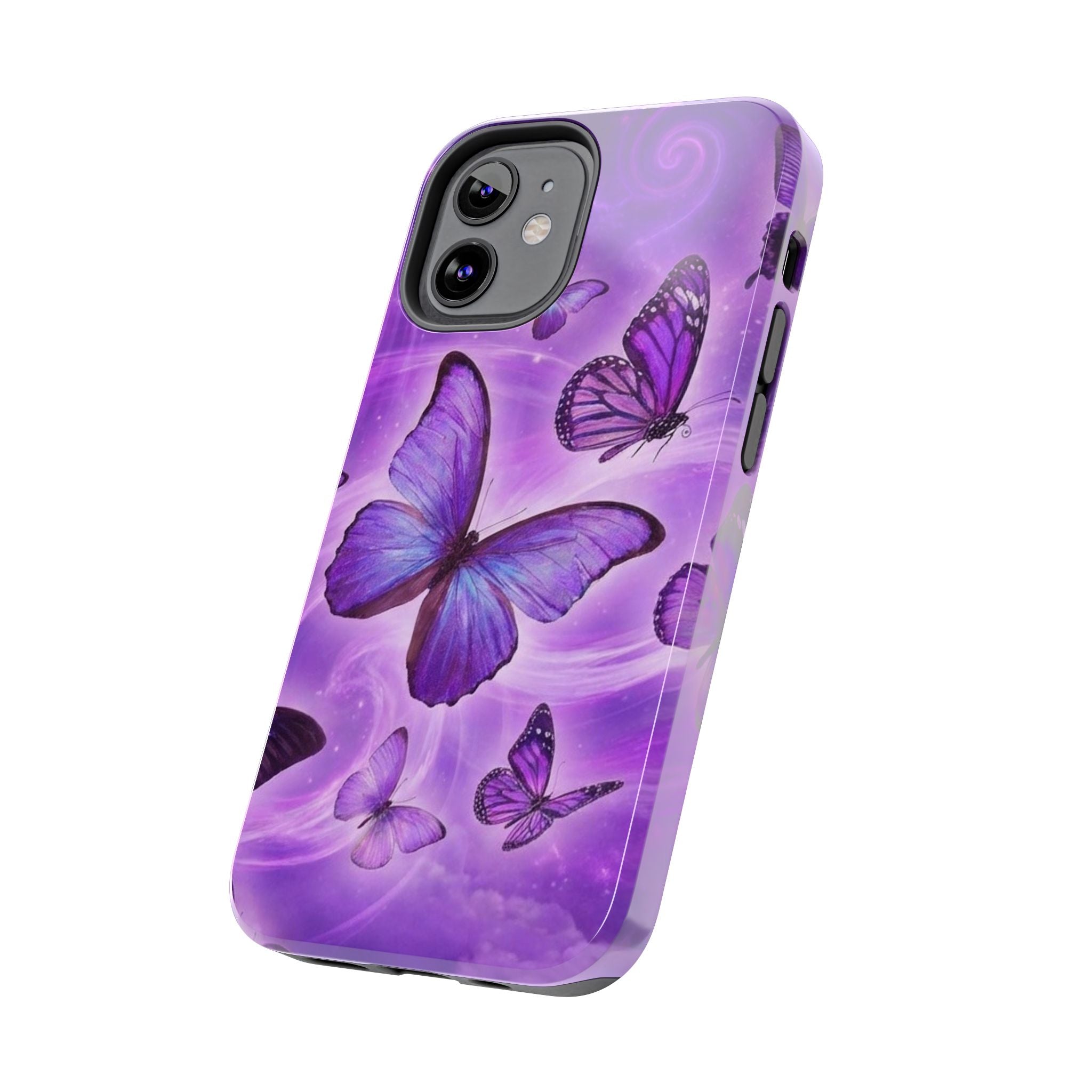 Purple Butterfly Tough Phone Case — Protective iPhone Case with Violet Butterflies