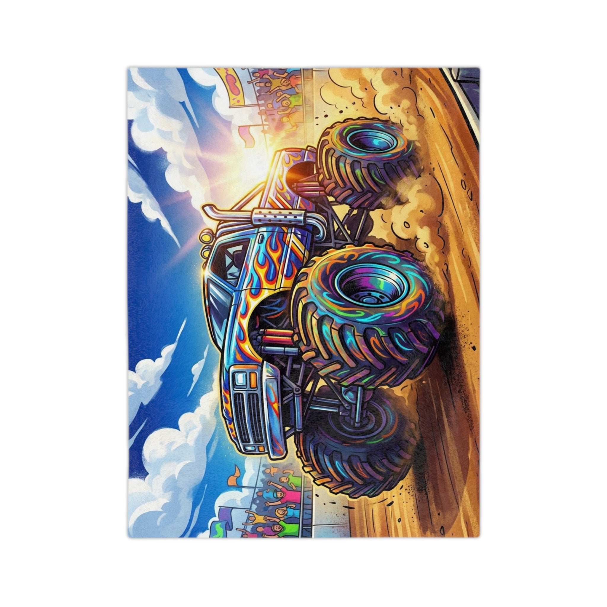 Monster Truck Velveteen Microfiber Blanket — Colorful Racing Crowd Design