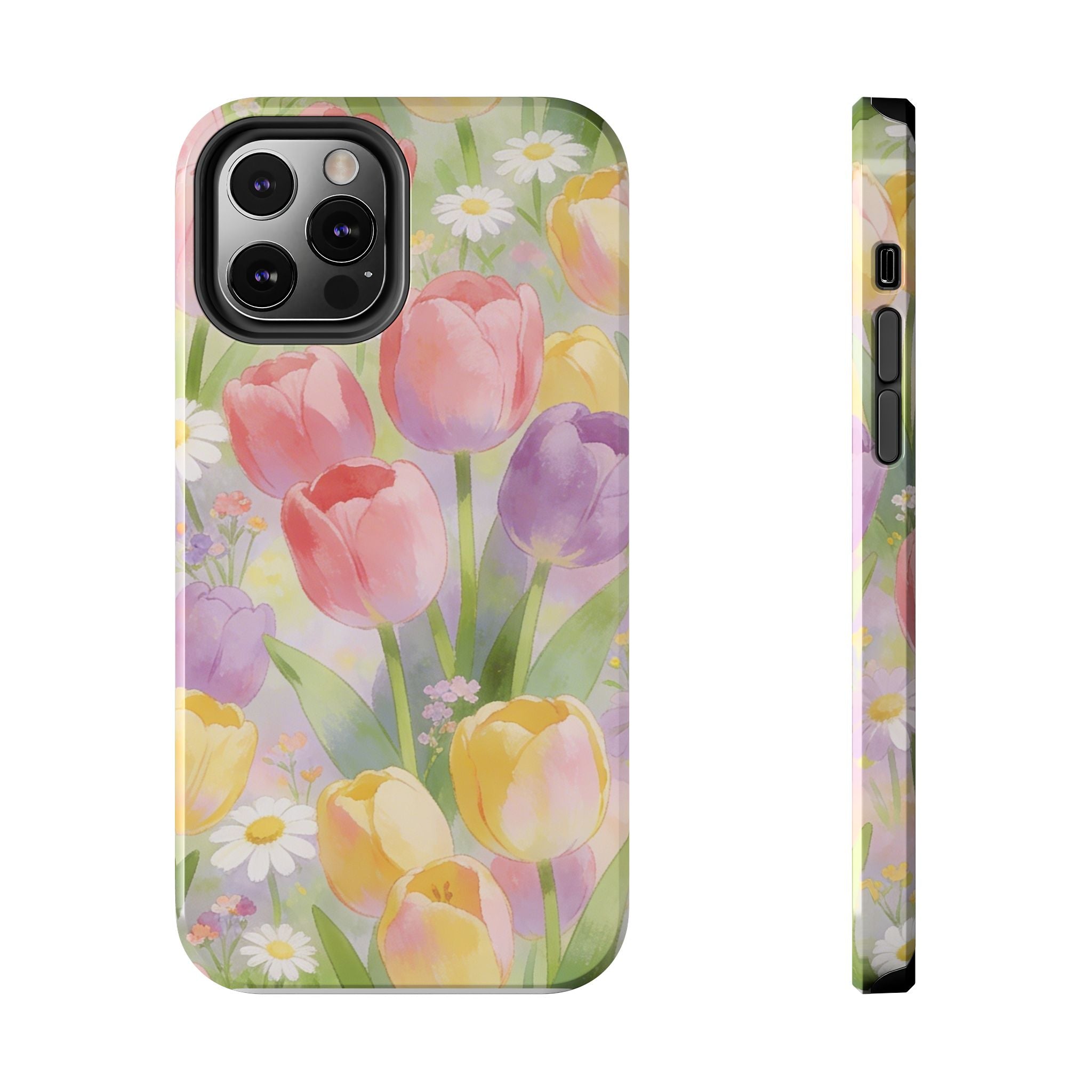 Floral Tulip Tough Phone Case — Pastel Watercolor Flowers Protective Cover