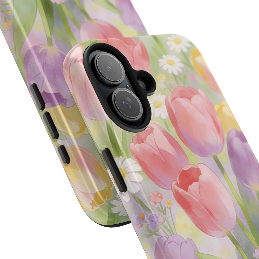 Floral Tulip Tough Phone Case — Pastel Watercolor Flowers Protective Cover