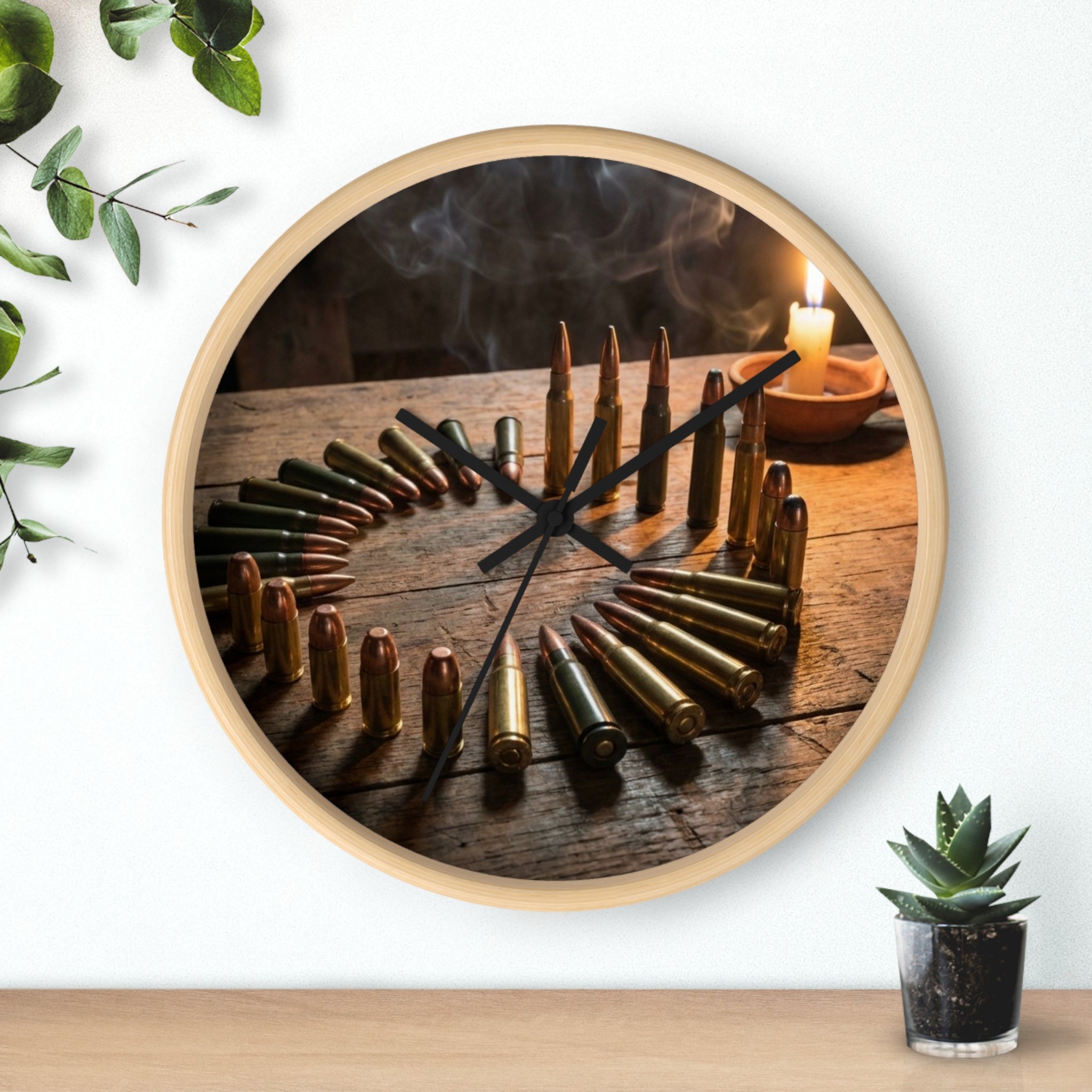 Ammunition Rustic Bullet Wall Clock — Vintage Ammo Decor for Hunters & Gun Enthusiasts