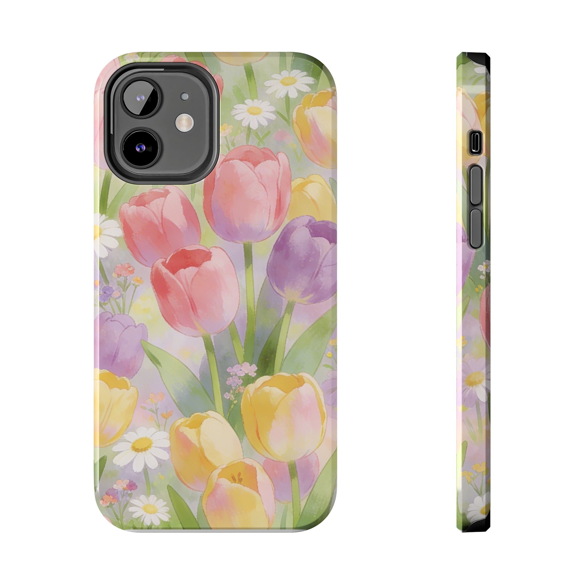 Floral Tulip Tough Phone Case — Pastel Watercolor Flowers Protective Cover