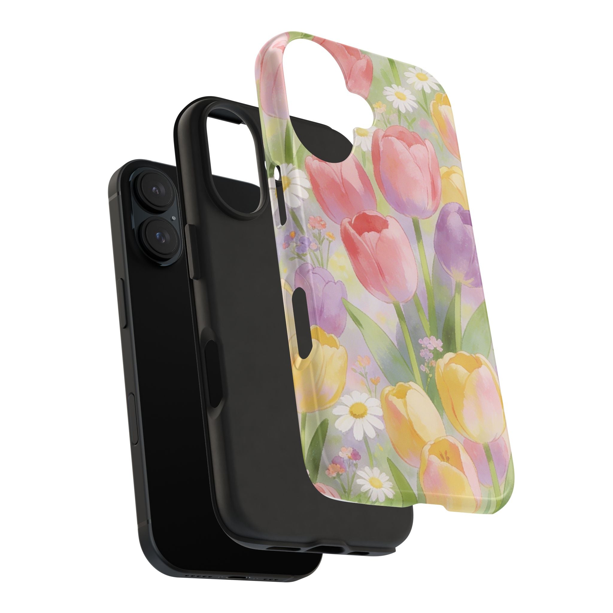 Floral Tulip Tough Phone Case — Pastel Watercolor Flowers Protective Cover