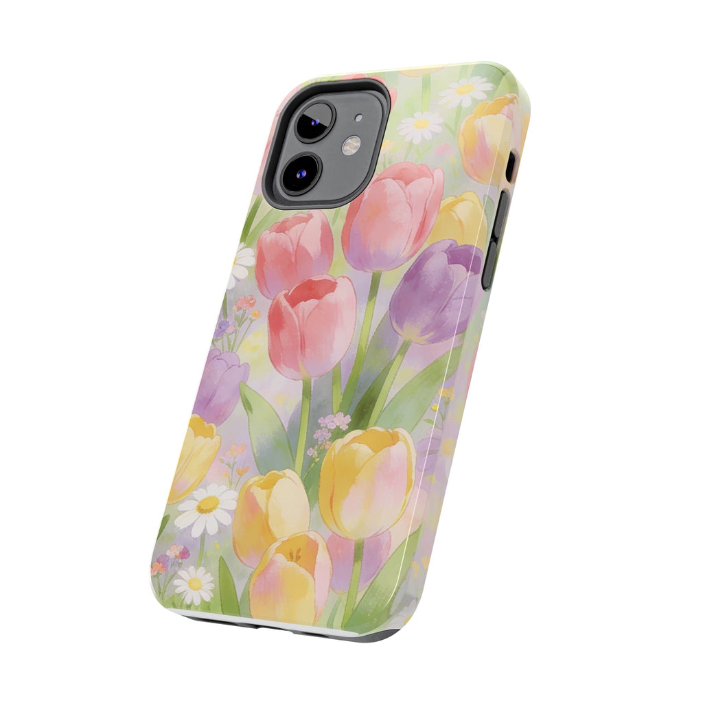 Floral Tulip Tough Phone Case — Pastel Watercolor Flowers Protective Cover