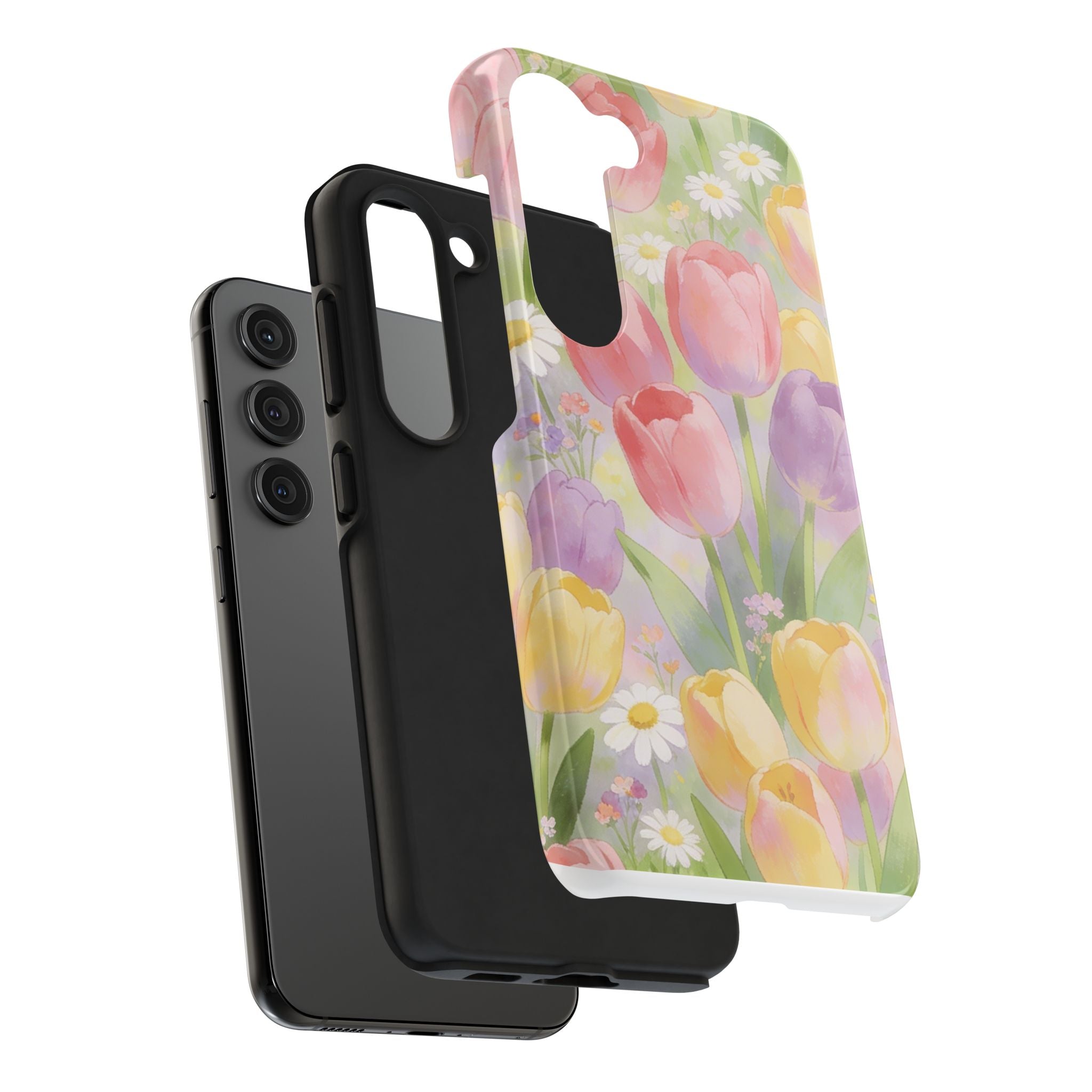 Floral Tulip Tough Phone Case — Pastel Watercolor Flowers Protective Cover