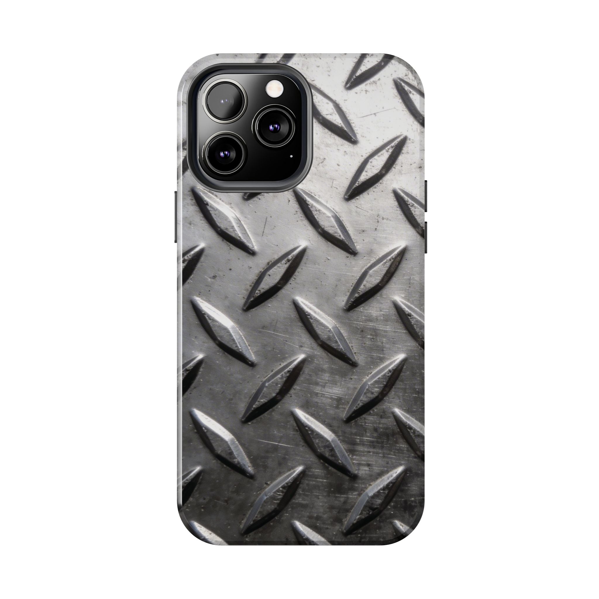 Diamond Plate Tough Phone Case — Industrial Metal Texture Protective Cover