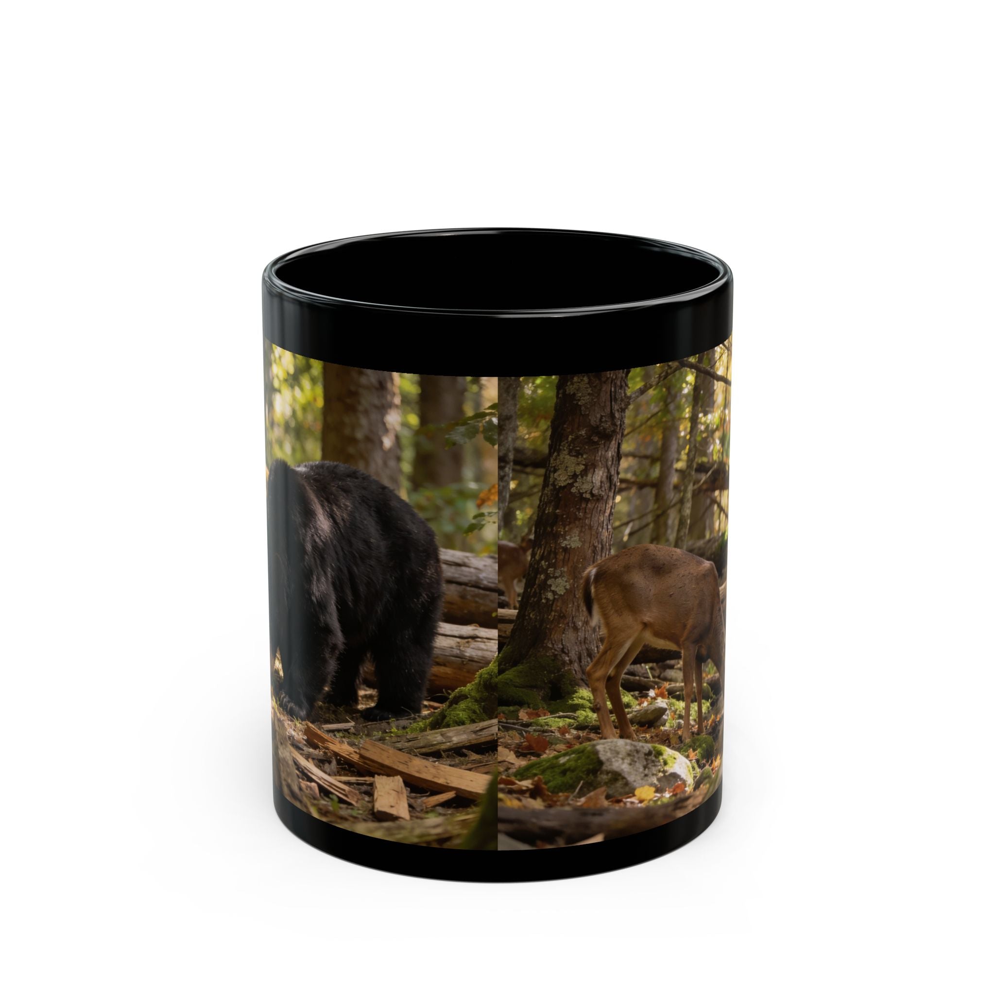 Wildlife Forest Mug — Black Bear & Deer Nature Coffee Cup (11oz/15oz)